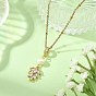 Brass Pave Cubic Zirconia Leaf Pendant 304 Stainless Steel Satellite Chain Necklaces for Women, Golden
