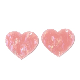 Acrylic Disc Pendants, with Glitter Powder, Imitation Gemstone Style, Heart