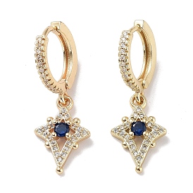 Real 18K Gold Plated Brass Dangle Hoop Earrings, with Cubic Zirconia and Glass, Star