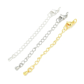 Rack Plating Brass Chain Extender, with Lobster Claw Clasps, Long-Lasting Plated, Cadmium Free & Lead Free, Teardrop