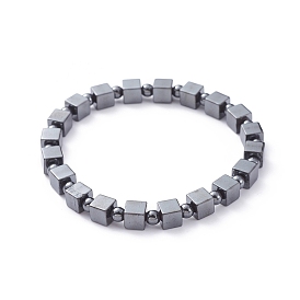 Унисекс эластичные браслеты, с немагнитных синтетическими гематита бисера, круглый и куб