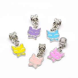 Европейские подвески с платиновым покрытием и эмалью, Подвески с большими отверстиями, голова кошки , 26 мм, отверстие : 4.5 мм