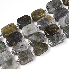 Natural Grey Labradorite Beads Strands, with Seed Beads, Rectangle