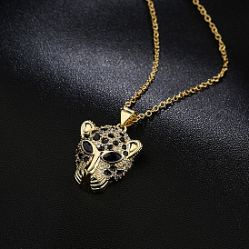 18K Gold Plated Leopard Head Pendant Necklace with Zircon Stones - Unique European and American Design