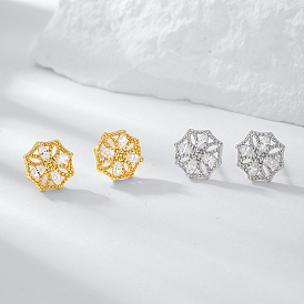 S925 Sterling Silver Clear Cubic Zirconia Stud Earrings, Polygon