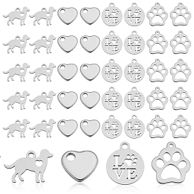 60шт. 4 стили подвески из нержавеющей стали, плоские круглые со словом "love"