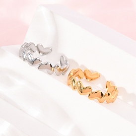 304 Stainless Steel Cuff Open Rings for Women, Heart