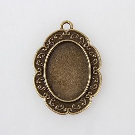 Vintage Tibetan Style Alloy Pendant Cabochon Bezel Settings, Cadmium Free & Nickel Free & Lead Free, 40.5x29x2mm, Hole: 3mm, Tray: 25x18mm, about 178pcs/1000g