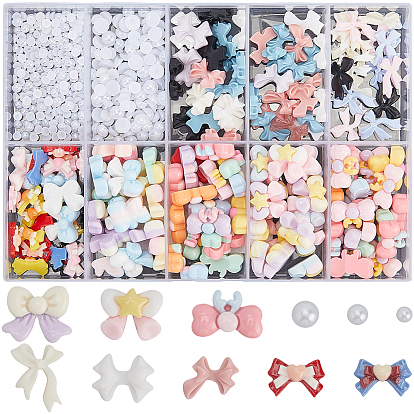 Наборы для самостоятельного украшения ногтей, включая искусственный жемчуг из АБС-пластика и кабошоны из непрозрачной смолы, бант и полукруглый