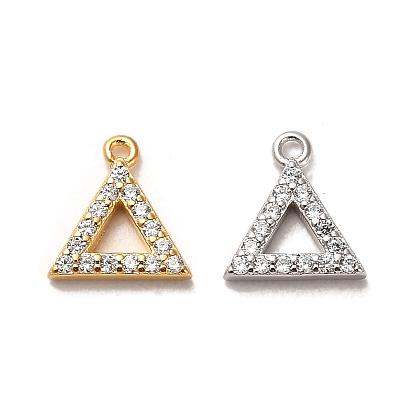 Rhodium Plated 925 Sterling Silver Pendant, with Cubic Zirconia, Hollow Triangle Charms, with 925 Stamp