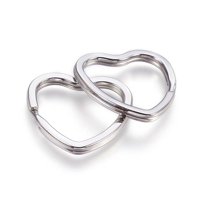 304 Stainless Steel Split Key Rings, Keychain Clasp Findings, Heart