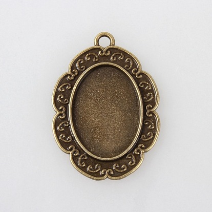 Vintage Tibetan Style Alloy Pendant Cabochon Bezel Settings, Cadmium Free & Nickel Free & Lead Free, 40.5x29x2mm, Hole: 3mm, Tray: 25x18mm, about 178pcs/1000g