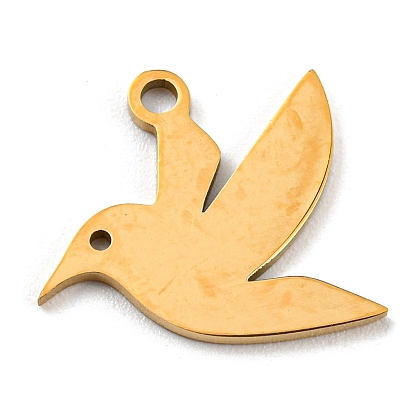 Golden Plated 304 Stainless Steel Pendants, Laser Cut, Hummingbird/Flower/Pigeon/Puzzel/Heart/Unicorn Charms