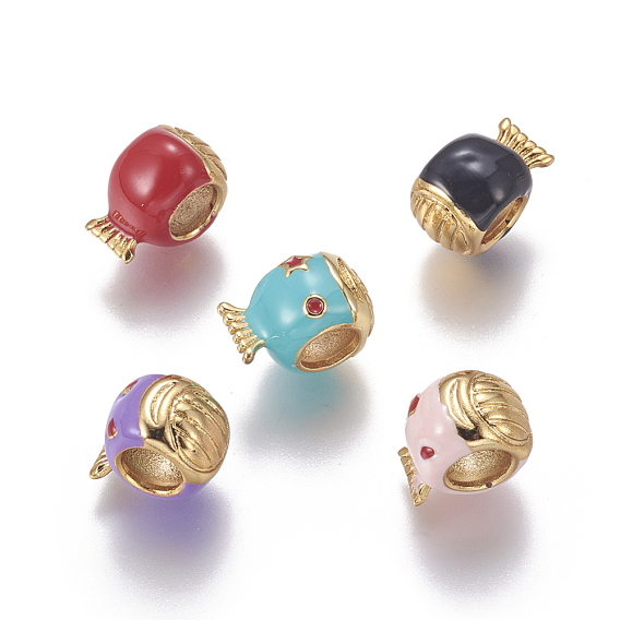 Brass Enamel European Beads, Large Hole Beads, Long-Lasting Plated, Fish