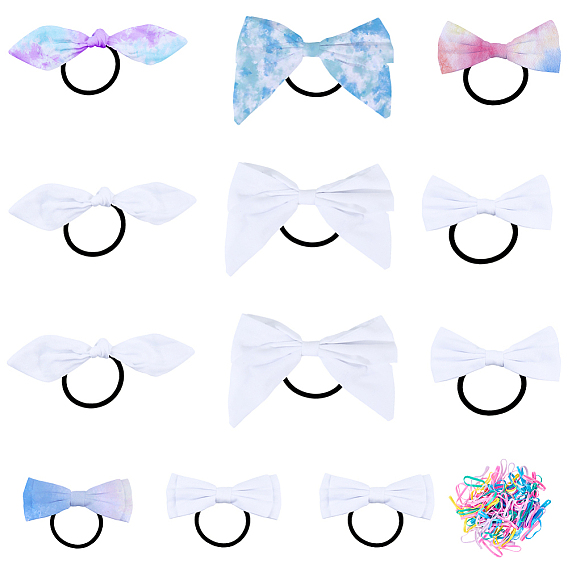 12шт. 4 стили хлопковых эластичных резинок для волос с бантиками, аксессуары для волос для женщин, с 1шт. одноразовых эластичных резинок для волос