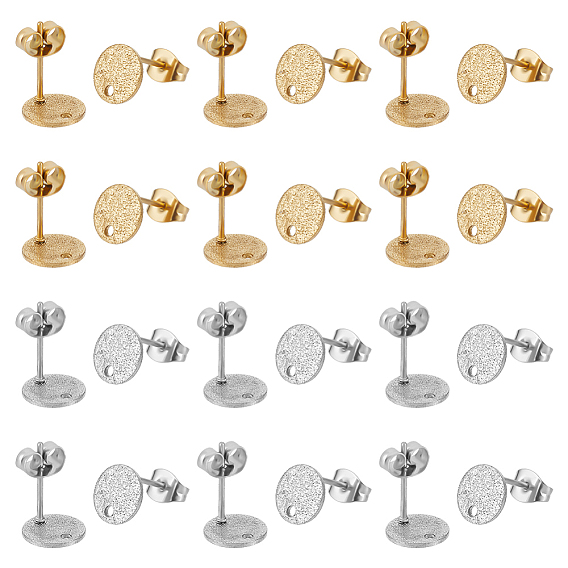 40 шт. 2 цвета 304 детали серьги-гвоздики из нержавеющей стали, со спинкой серьги и петлей, , плоско-круглые