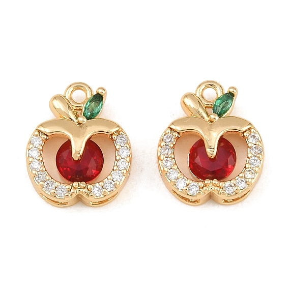 Brass Micro Pave Colorful Cubic Zirconia Charms, Apple Charms