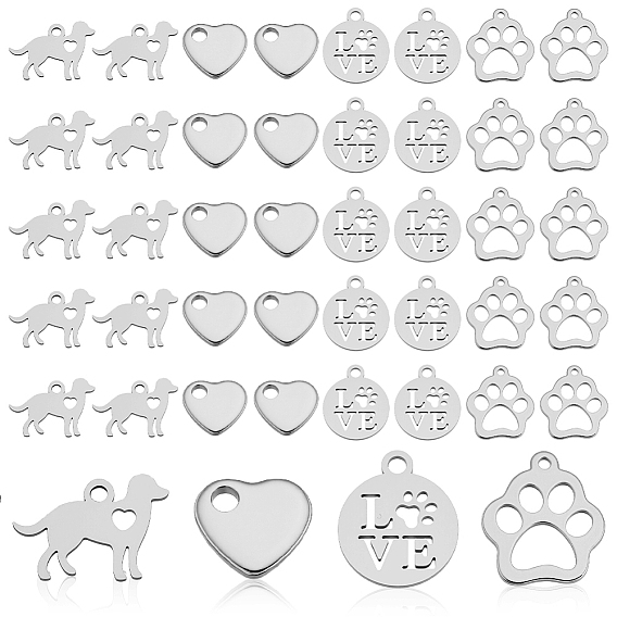 60шт. 4 стили подвески из нержавеющей стали, плоские круглые со словом "love"