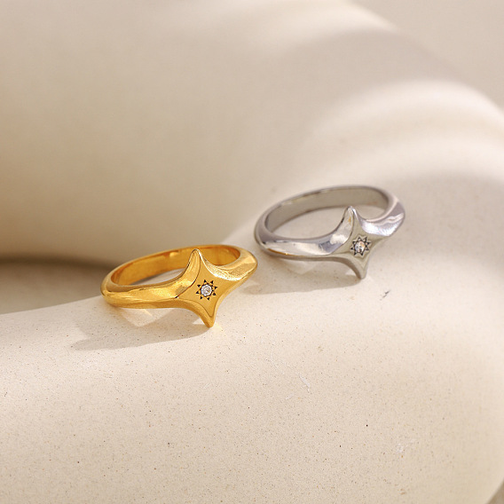 316Кольца для пальцев из хирургической нержавеющей стали с прозрачными фианитами, звезда
