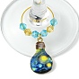 Alloy Printed Bulb Wine Glass Charms, with Glass Beads and Brass Wine Glass Charm Rings