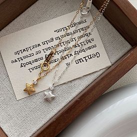 925 Женские ожерелья с подвесками в виде звезд из стерлингового серебра с микропаве из прозрачных кубических цирконий