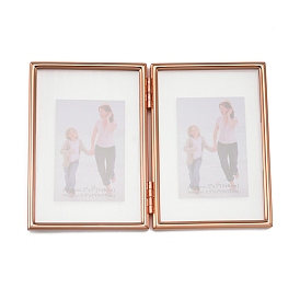 Retro Iron Double Folding Picture Frames, Glass Family Photo Frame, for Home Decoration, Rectangle