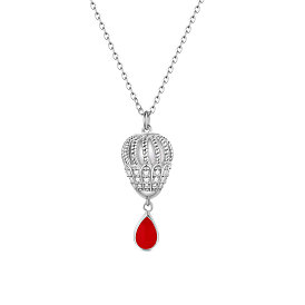 925 Sterling Silver Pendant Necklaces, with Grade AAA Cubic Zirconia and Shell Pearl, Drop