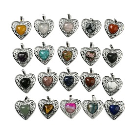 Gemstone Peach Love Heart Pendants, Rack Plating Brass Hollow Heart Charms, Cadmium Free & Lead Free