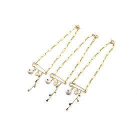 Evil Eye Brass Enamel Pendant Necklaces, with Cubic Zirconia, Natural Pearl, 304 Stainless Steel Toggle Clasps and Cardboard Boxes, Flat Round with Saint Benedict Medal