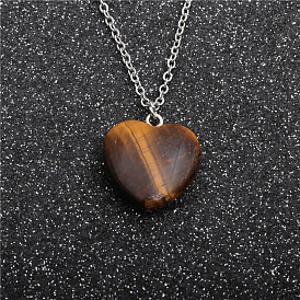 Tiger Eye Heart Pendant Necklace for Women Sweater Chain Jewelry
