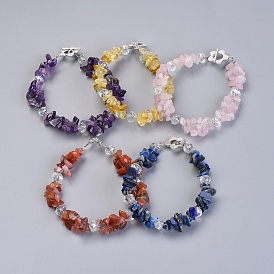 Pulseras de piedras preciosas naturales, con perlas de vidrio y cierres de palanca de aleación