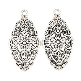 Тибетский сплав стиля большие кулоны, овал с цветочными подвесками