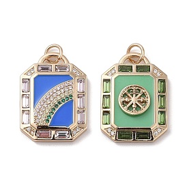 304 Stainless Steel Pendants, with Cubic Zirconica and Enamel, Rectangle, with Jump Ring
