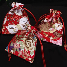 Прямоугольные подарочные пакеты из ткани в китайском стиле с принтом на шнурке, сумки для хранения