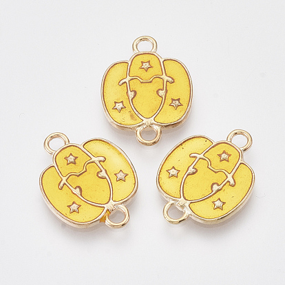 Light Gold Tone Alloy Links/Connectors, with Enamel, Pumpkin