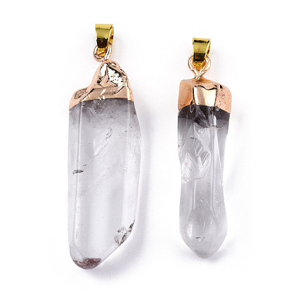 Natural Crystal Big Pointed Pendants with Golden Plated Iron Findings, Bullet