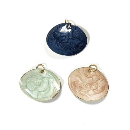 Iron Enamel Pendants, with 304 Stainless Steel Jump Rings, Oval, Light Gold