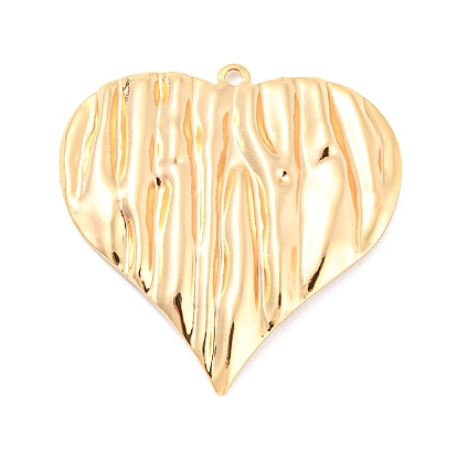 Rack Plating Brass Pendants, Textured, Heart Charm