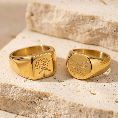 304 Stainless Steel Finger Rings, Golden