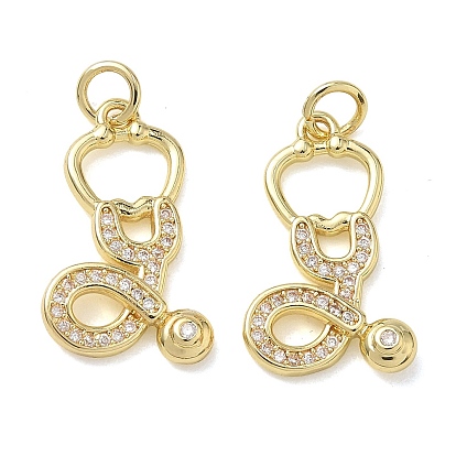 Brass Micro Pave Clear Cubic Zirconia Pendants, Stethoscope  Charms