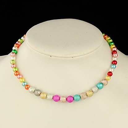 Colliers extensibles de perles acryliques pour enfants, avec un spray coloré peint perles acryliques, 15 pouce