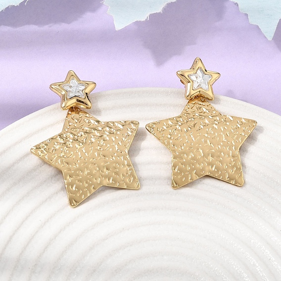 304 Stainless Steel Rhinestone Stud Earrings, Star, Ion Plating(IP)