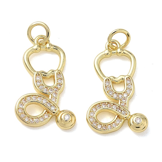 Brass Micro Pave Clear Cubic Zirconia Pendants, Stethoscope  Charms