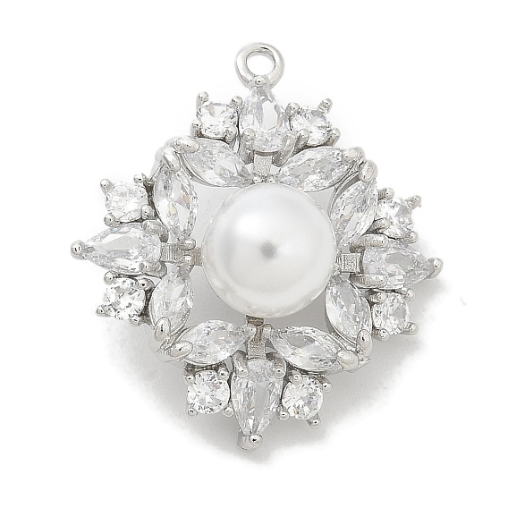 Стойка покрытие латунные микропаве прозрачные кубические циркониевые кнопки, с ABS имитации жемчуга, долговечный, без свинца и без кадмия, прямоугольные, 1-луночное