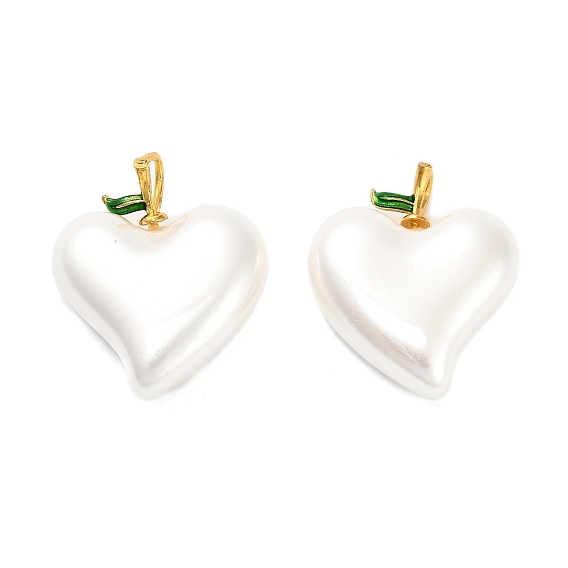 Подвески из пластикового жемчуга, сердце прелести, с латунной эмалированной фурнитурой, стойки покрытие, долговечный, без свинца и без кадмия