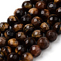 Natural Tiger Eye Beads Strands, Faceted, Round