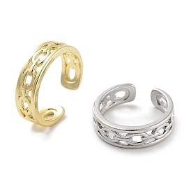 Rack Plating Brass Open Cuff Rings, Link Chain Wide Band Rings for Women, Long-Lasting Plated, Lead Free & Cadmium Free