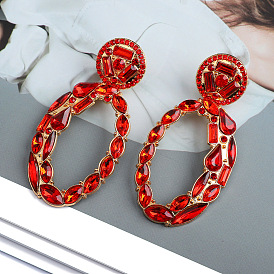 Stylish Elliptical Metal Earrings with Full Diamonds - Fashionable, Versatile and High-end Jewelry for Personalized Charm