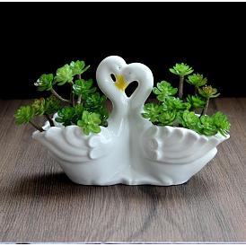 Ceramic swan flower pot small gardening creative flower pot simple succulent flower pot desktop potted plant