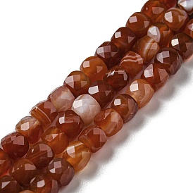 Natural Banded Agate/Striped Agate Beads Strands, Faceted, Cube